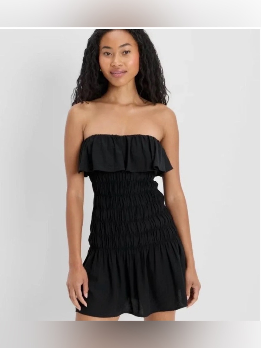 NWT Future Collective Black Smocked Mini Dress Ruffle Strapless Adjustable XS